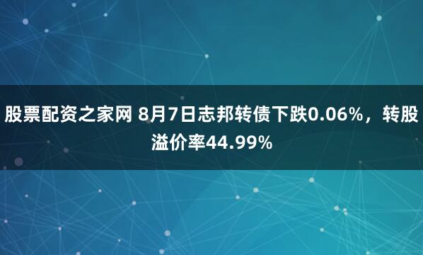 股票配资之家网 8月7日志邦转债下跌0.06%，转股溢价率44.99%